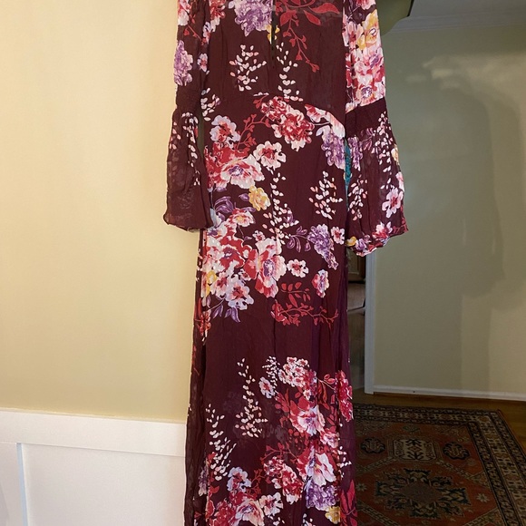 byTimo Burgundy Floral Crepe High Neck Maxi Dress Size Small - Picture 2 of 5